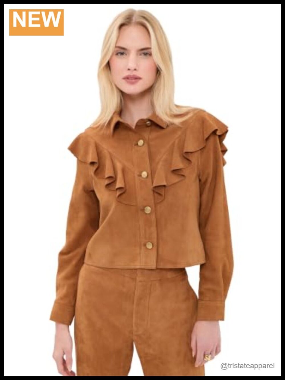 Ulla Johnson Matilde Suede Jacket with Ruffle Neckline